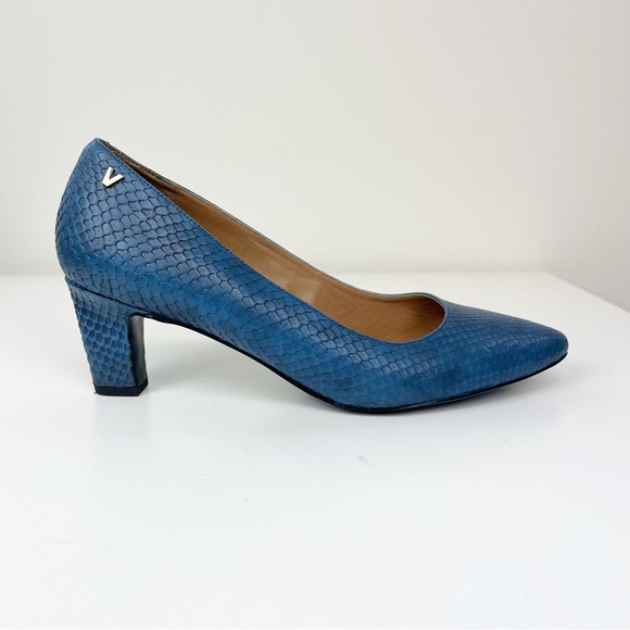 VIONIC Women's Madison Mia Snakeskin Leather Blue Block Heel Pumps Size 8 - Picture 8 of 10